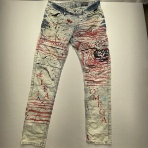 Vintage SouthPole Skinny‎ Jeans 34x32 Graffiti Alpha Omega Paint Skater Y2K